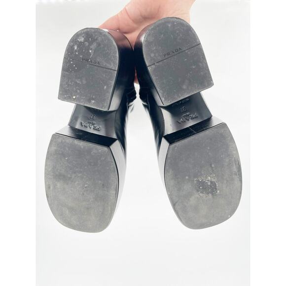 Prada Black Stretch Leather Padded Logo Over the Knee 70mm Platform Boot IT 37 - Picture 14 of 16